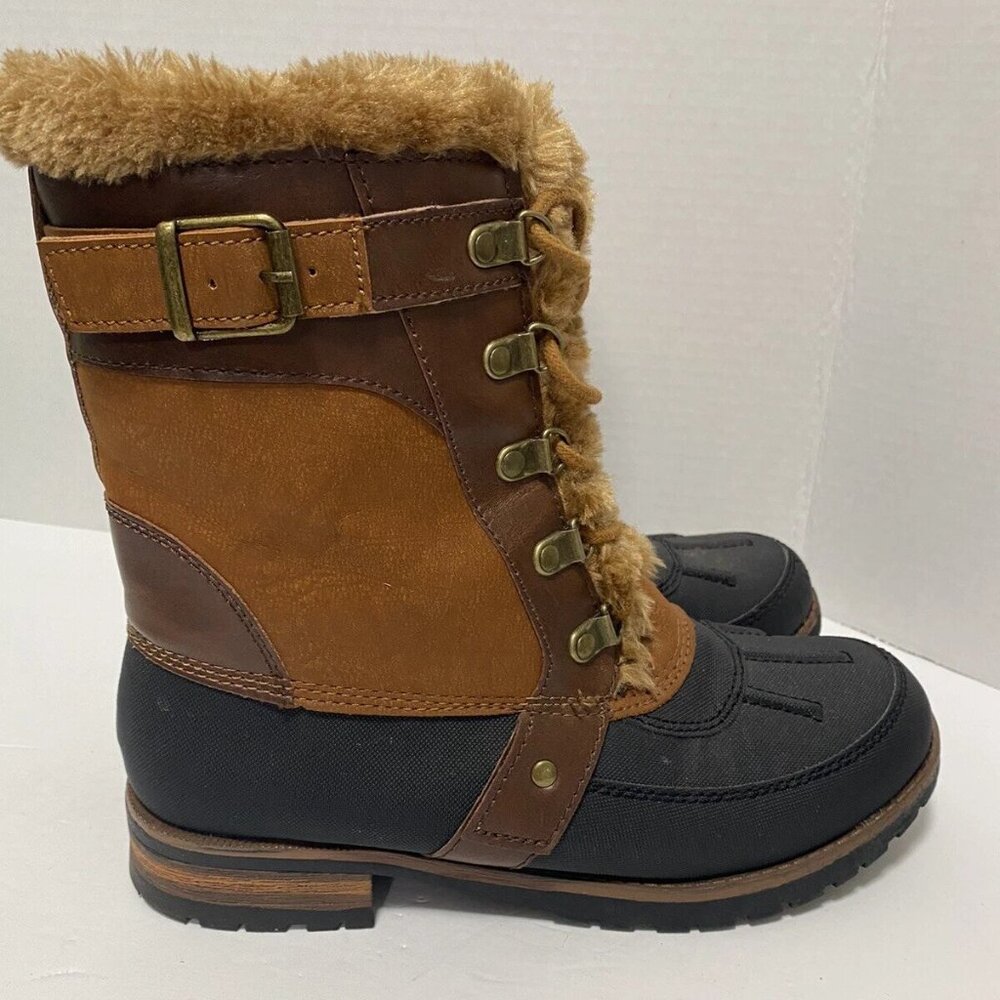Rock & Candy by ZiGi Womens 7.5 Danlea Faux Fur Lined Duck Winter Boots Brown